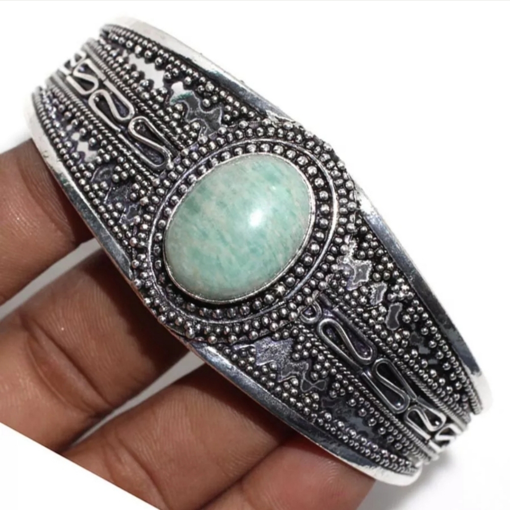 New Amazonite 925 Silver Cuff Bracelet.